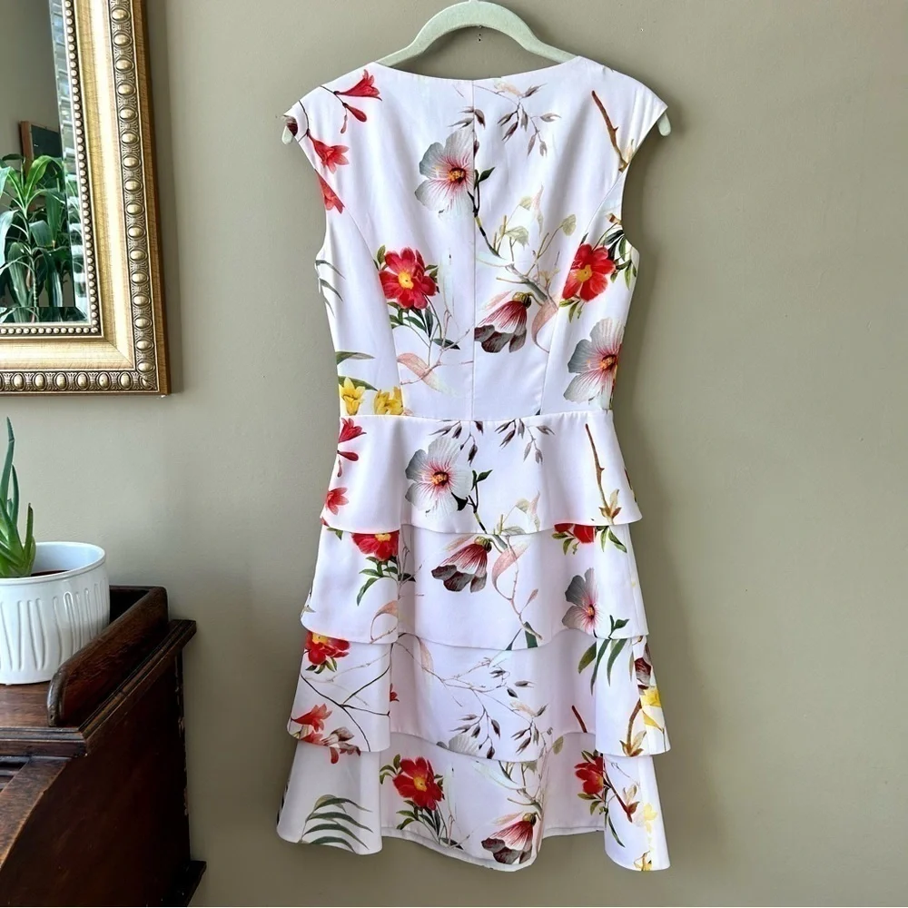 Ted Baker Irisola Pink Floral Jeweled Neck Cap Sleeve Mini Dress Cocktail Size 0 - Picture 5 of 10